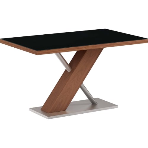 Emma 51" Dining Table in Black Tempered Glass, Walnut & Stainless